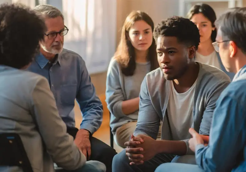 Small group of adults talking in a counseling session